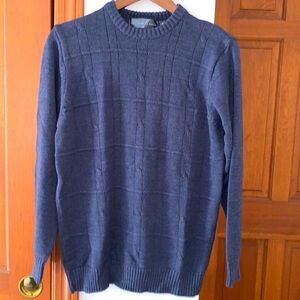 Oscar De La Renta Sweater Blue Cotton Blend Cable Knit Long Sleeve Mens Size S